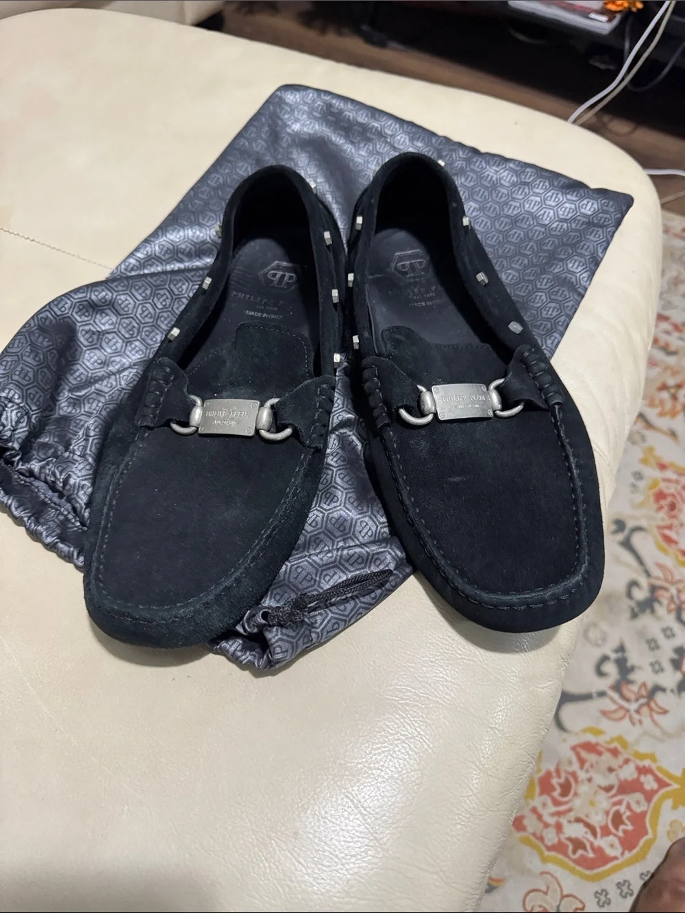 Men's Black Suede Studded Driving Loafers